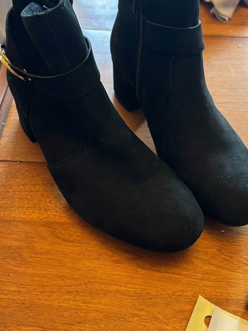 Rieker Black Suede Ankle Booties with Metallic Ring Accent - Picture 4 of 5